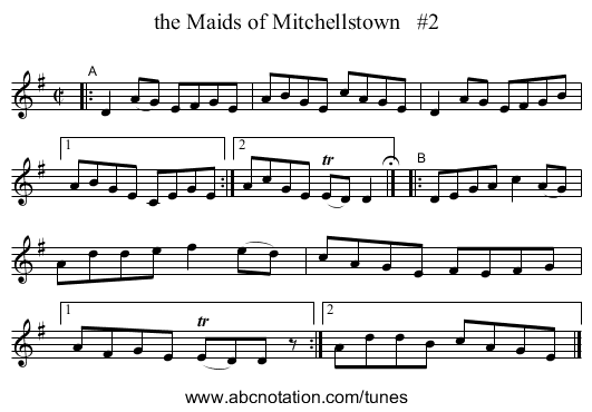 the Maids of Mitchellstown   #2 - staff notation