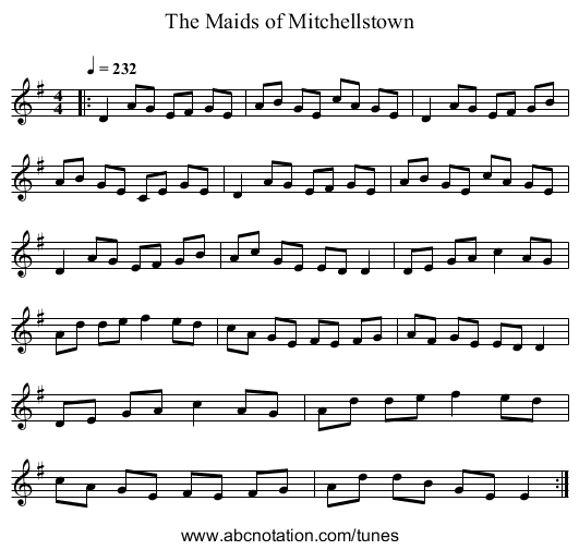 The Maids of Mitchellstown - staff notation