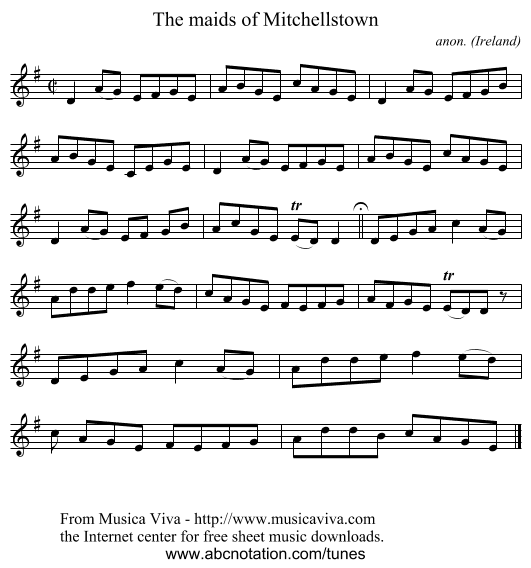 The maids of Mitchellstown - staff notation