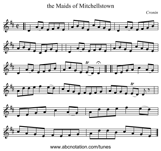 the Maids of Mitchellstown - staff notation