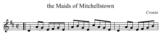 the Maids of Mitchellstown - staff notation