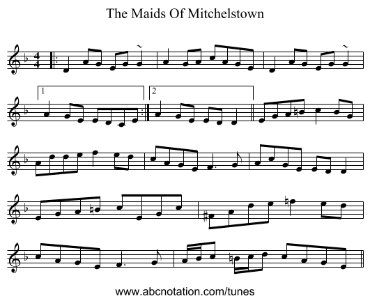 The Maids Of Mitchelstown - staff notation
