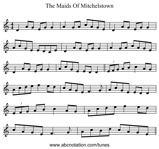 The Maids Of Mitchelstown - staff notation