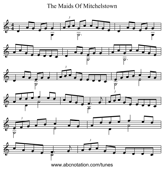 The Maids Of Mitchelstown - staff notation