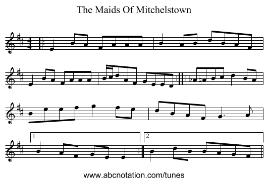 The Maids Of Mitchelstown - staff notation