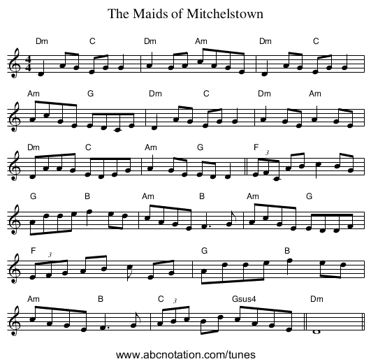The Maids of Mitchelstown - staff notation