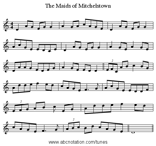 The Maids of Mitchelstown - staff notation