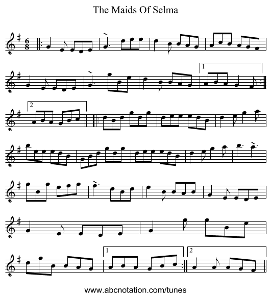 The Maids Of Selma - staff notation