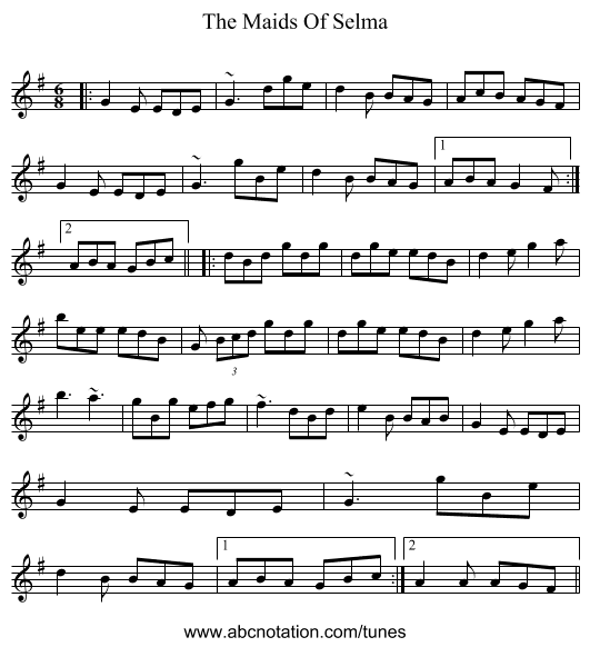 The Maids Of Selma - staff notation