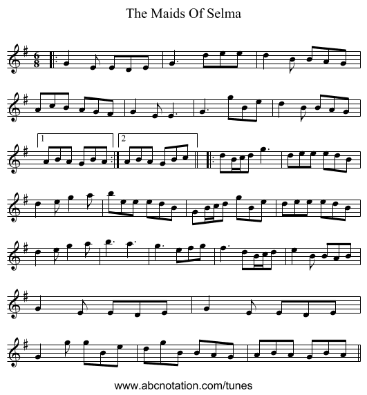 The Maids Of Selma - staff notation