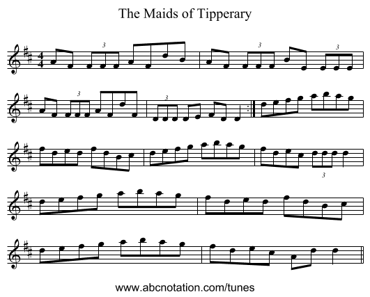 The Maids of Tipperary - staff notation