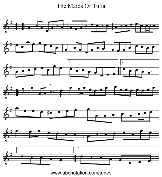 The Maids Of Tulla - staff notation