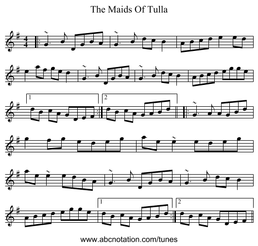 The Maids Of Tulla - staff notation