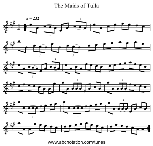 The Maids of Tulla - staff notation