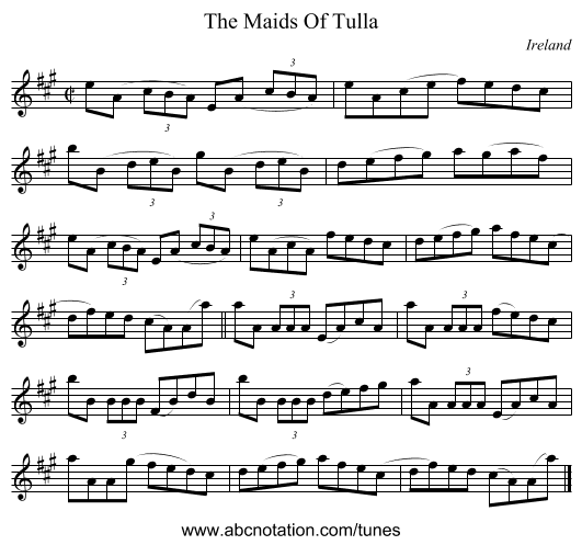 The Maids Of Tulla - staff notation