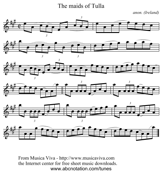 The maids of Tulla - staff notation