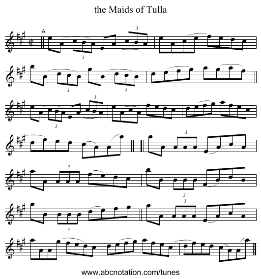 the Maids of Tulla - staff notation