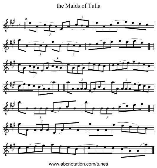 the Maids of Tulla - staff notation
