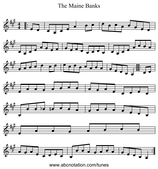 The Maine Banks - staff notation