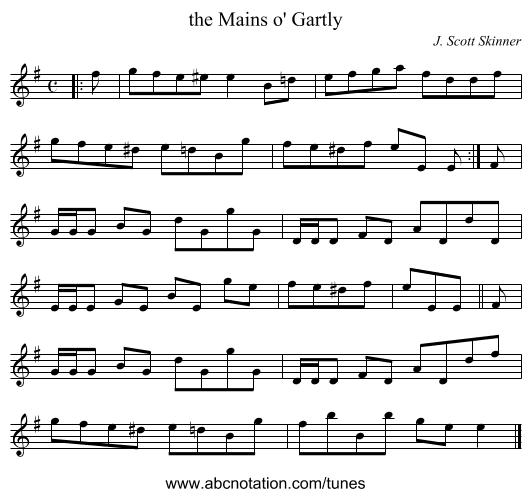 the Mains o' Gartly - staff notation