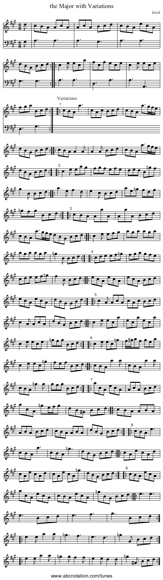 the Major with Variations - staff notation