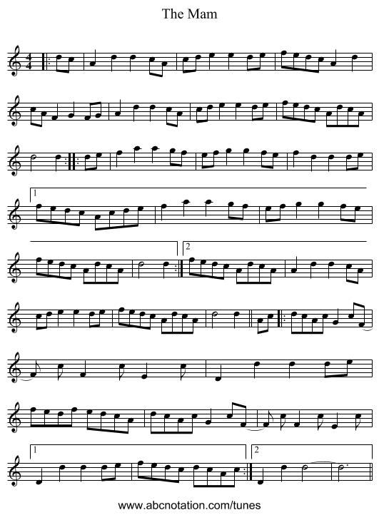 The Mam - staff notation