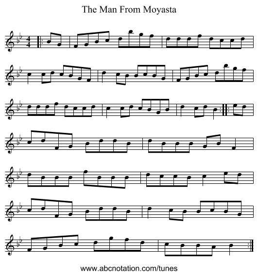 The Man From Moyasta - staff notation