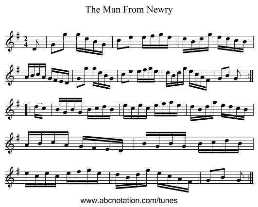 The Man From Newry - staff notation