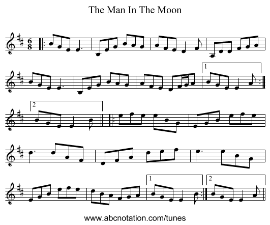 The Man In The Moon - staff notation