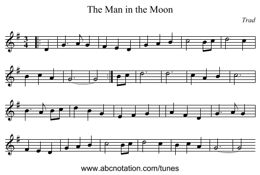 The Man in the Moon - staff notation