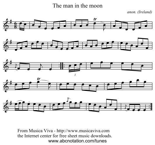 The man in the moon - staff notation