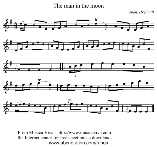 The man in the moon - staff notation