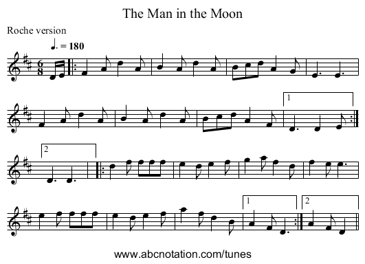 The Man in the Moon - staff notation