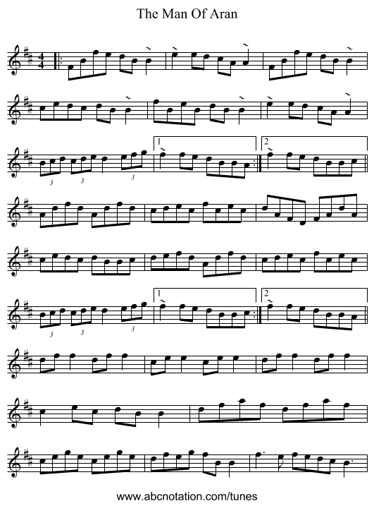 The Man Of Aran - staff notation