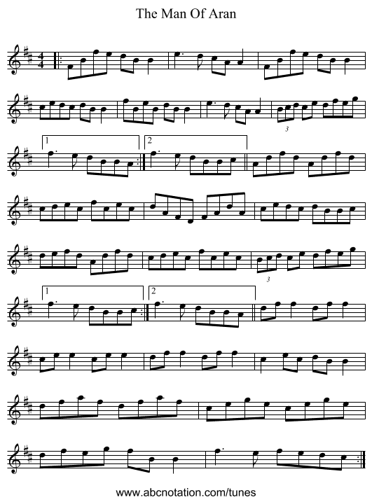 The Man Of Aran - staff notation