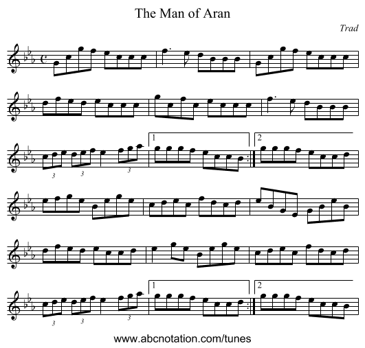 The Man of Aran - staff notation