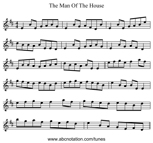 The Man Of The House - staff notation