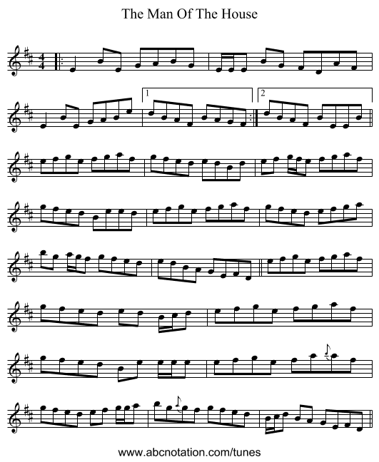 The Man Of The House - staff notation