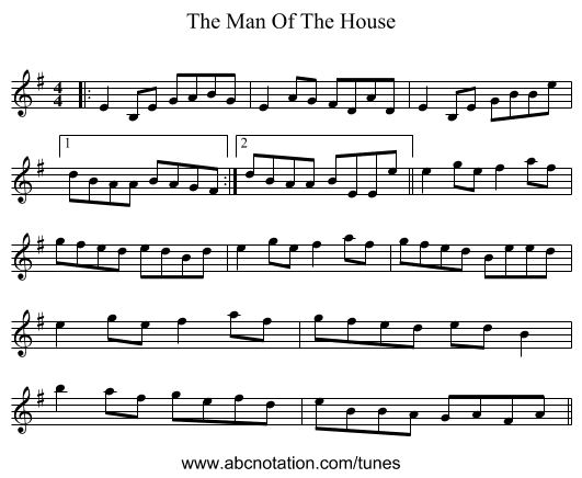 The Man Of The House - staff notation