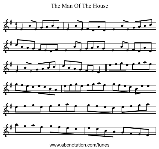 The Man Of The House - staff notation