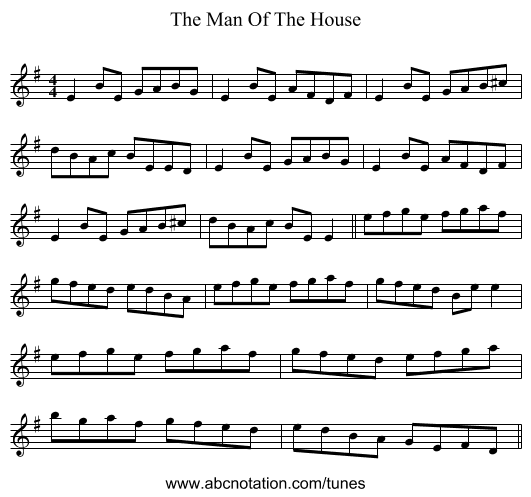The Man Of The House - staff notation