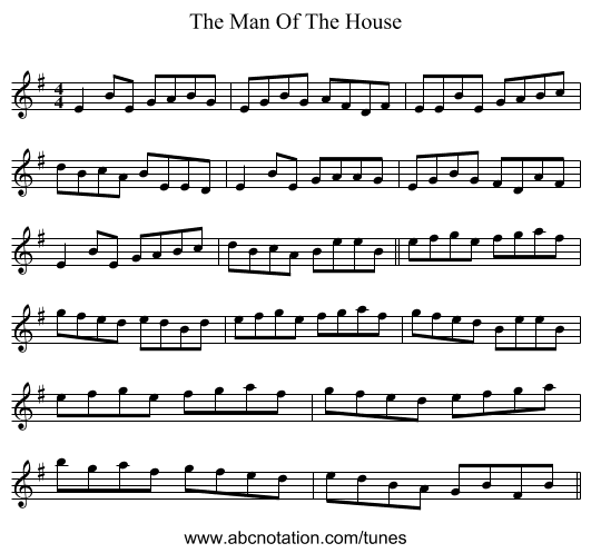 The Man Of The House - staff notation