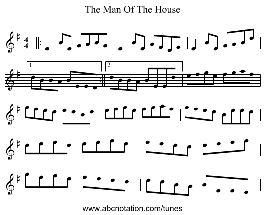 The Man Of The House - staff notation