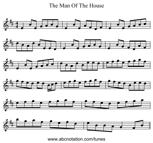 The Man Of The House - staff notation