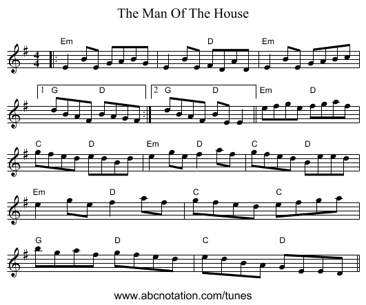 The Man Of The House - staff notation