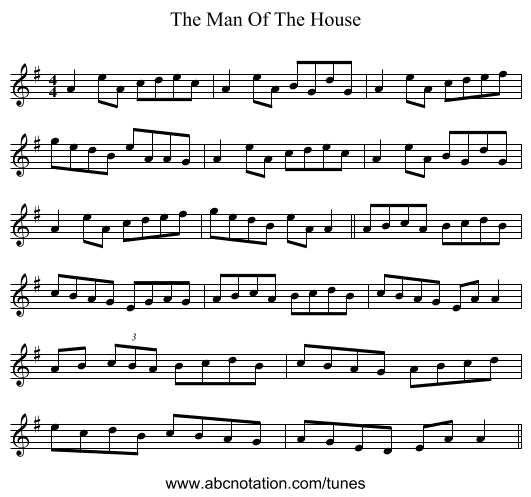 The Man Of The House - staff notation