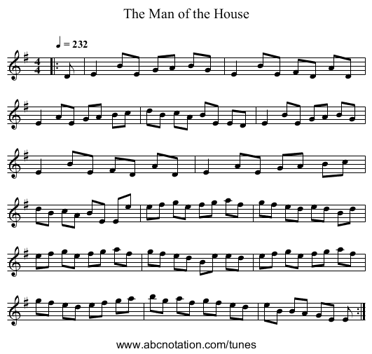 The Man of the House - staff notation