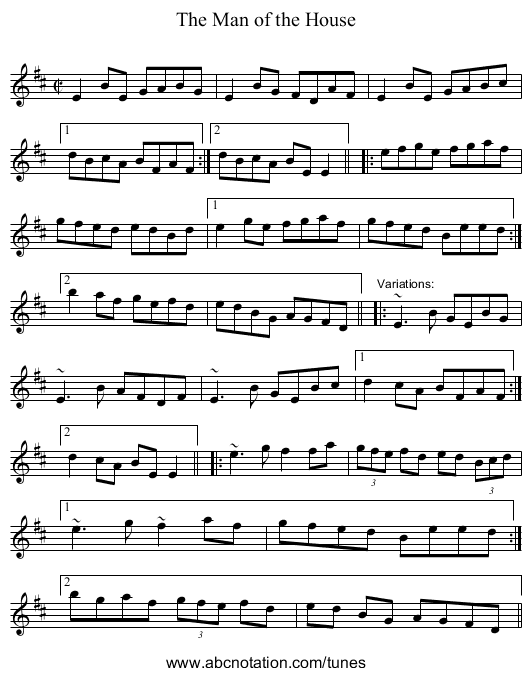 The Man of the House - staff notation