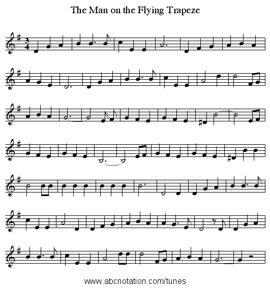 The Man on the Flying Trapeze - staff notation
