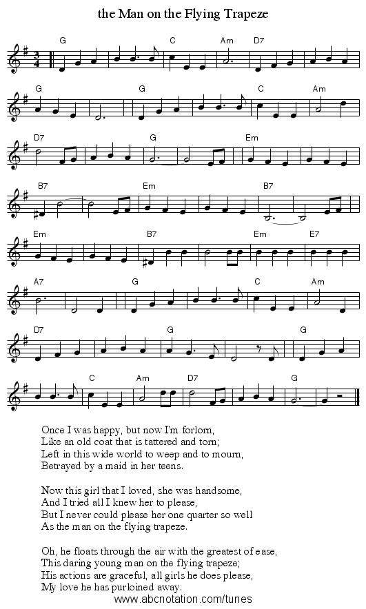 the Man on the Flying Trapeze - staff notation